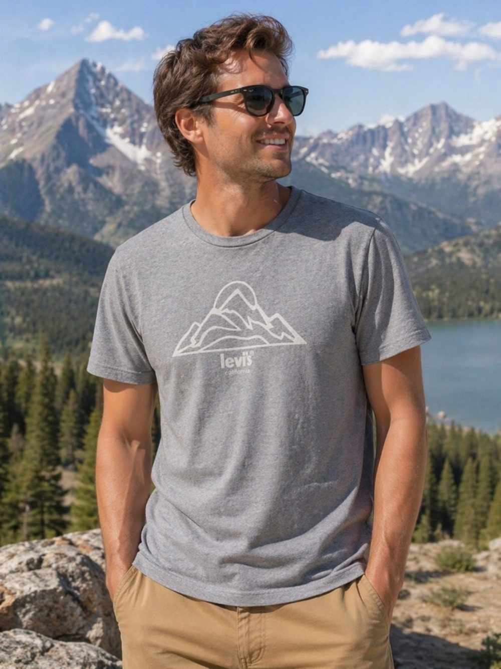 Levi’s Gray Mountain Graphic Tee Men’s Large Casual Outdoors Shirt
